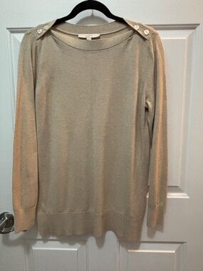 LOFT Beige Boatneck Tunic Sweater with Shoulder Buttons New no tags.  Medium